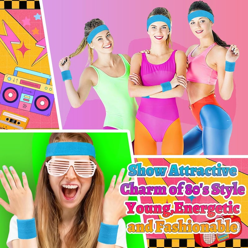 Mindow Neon Sweatbands Set, 80s Headband and Wristband Sweatbands for Women Men, Wicking Bands for Sports, Party Costume Accessories - Image 3